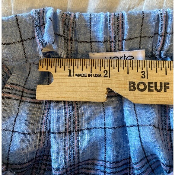 Verte Blouse Size Large Top Off Shoulder (or on) Baby Blue Plaid w Pink Cropped - Picture 9 of 9